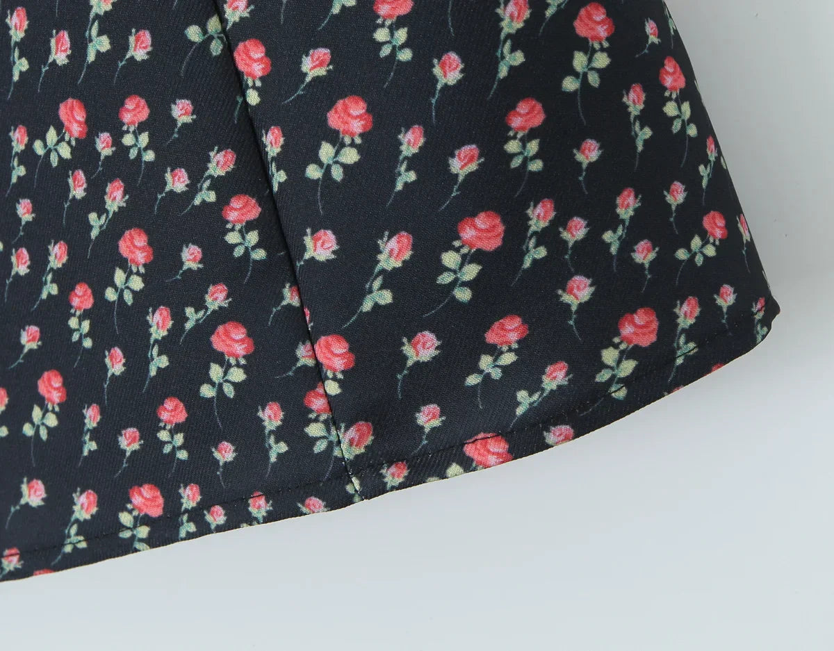 Flower Print Embroidery Lace Slash Collar Mini Dress