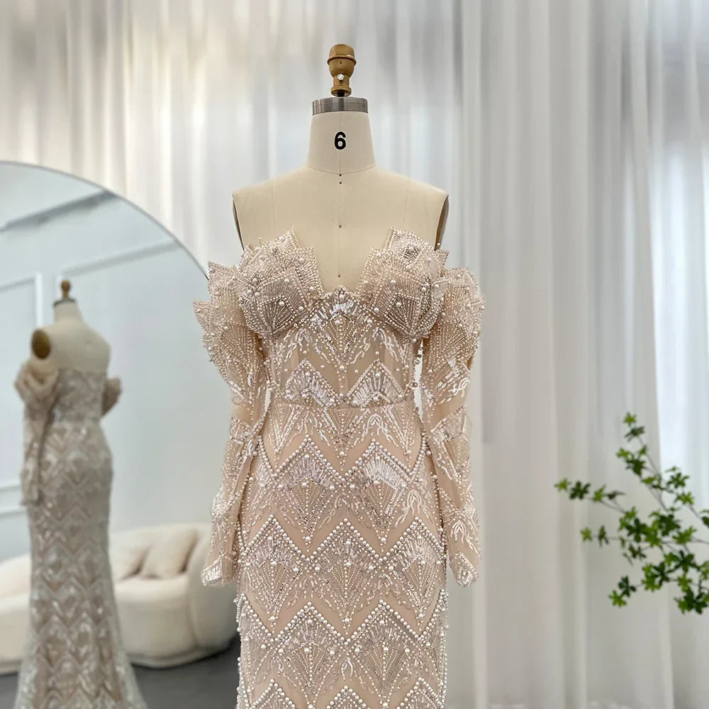 Mermaid Off-Shoulder Nude Evening Dresses for Women