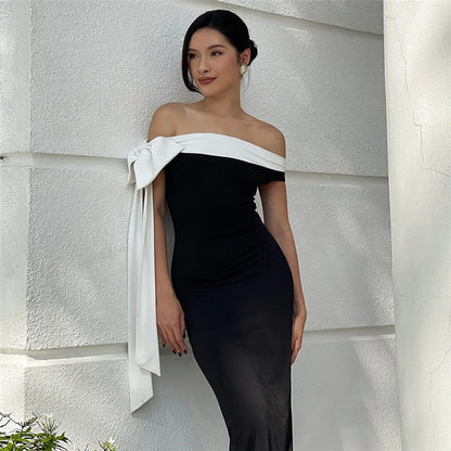Diagonal Collar Backless Lace-Up Dress