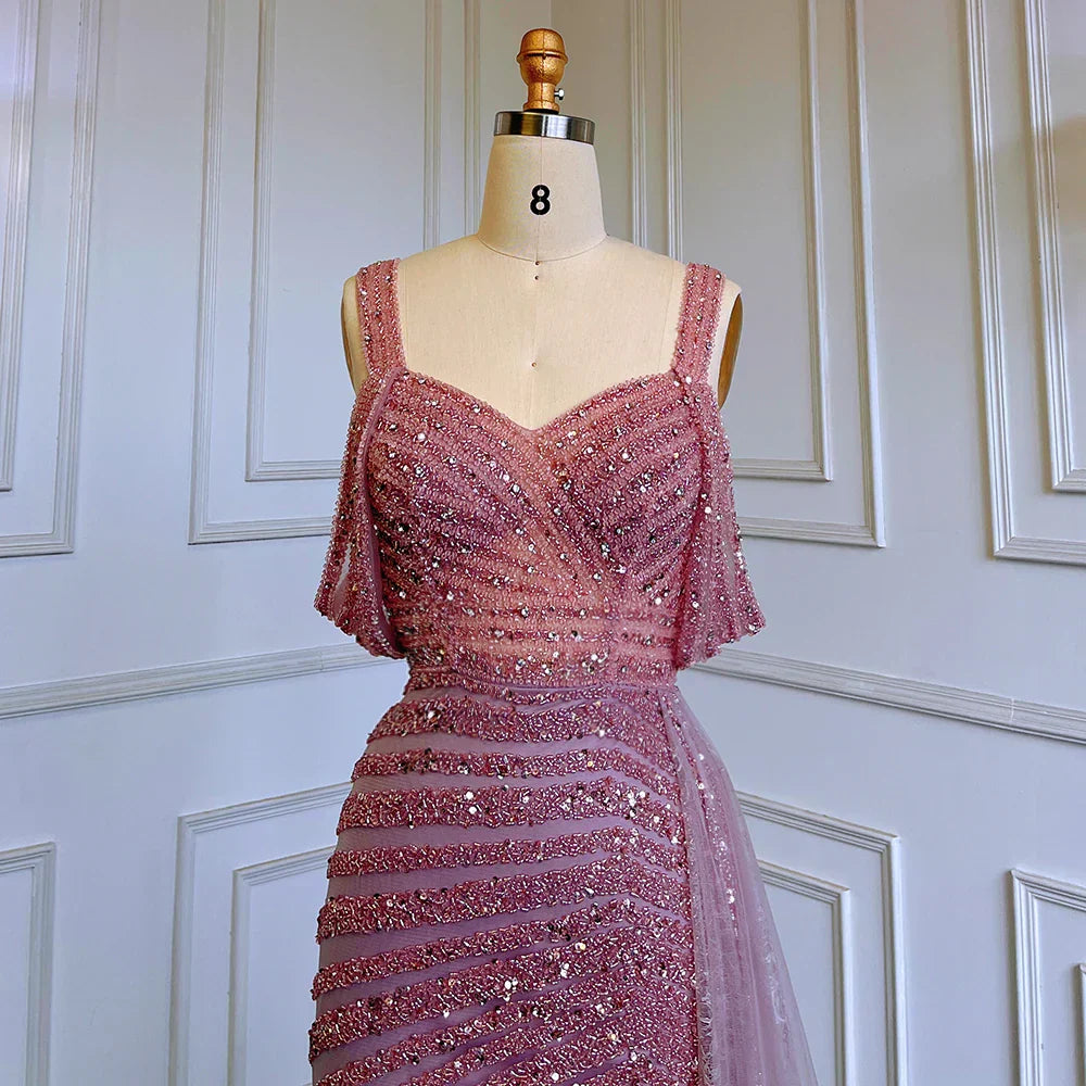 Caramel Mermaid Evening Gown with High Slit