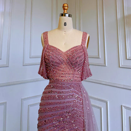 Caramel Mermaid Evening Gown with High Slit