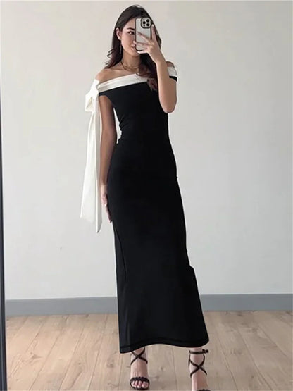 Diagonal Collar Backless Lace-Up Dress