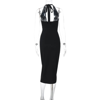 Halter Neck V-Neck Backless Dress