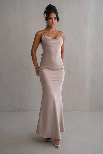 Floral Draped Open Back Spaghetti Strap Maxi Dress
