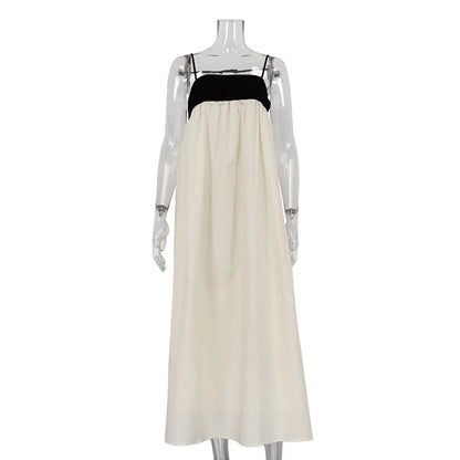 Contrast Color Block Open Back Long Dress