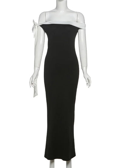 Diagonal Collar Backless Lace-Up Dress
