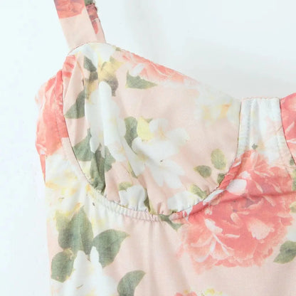Floral Bra with Wire Corset Ruffles Midi Dress