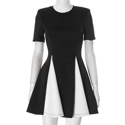 Contrast Patchwork Short Sleeve Mini Dress