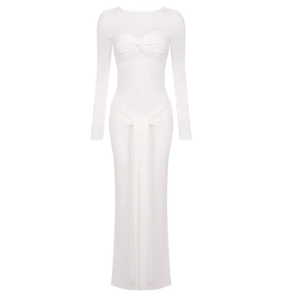 O-neck Long Sleeve Robe fashion Maxi Dress