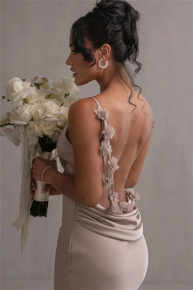 Floral Draped Open Back Spaghetti Strap Maxi Dress