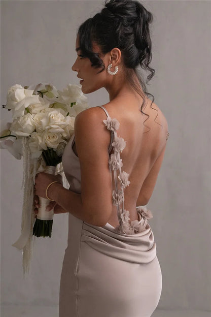 Floral Draped Open Back Spaghetti Strap Maxi Dress