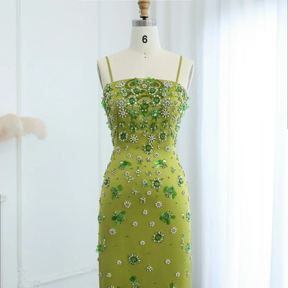 Floral Beaded Midi Dress Spaghetti Straps