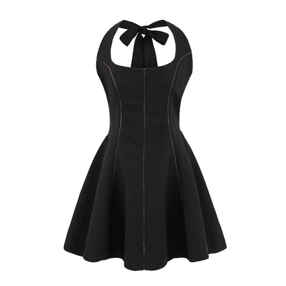 Bow Halter Spliced Ball Gown Backless Dresses