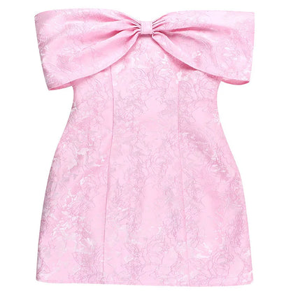 Bow Off Shoulder Backless A-line Jacquard Party Dress