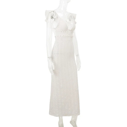 Deep V Neck Sleeveless High Waist Long Knitted Dress