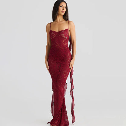 Lace Patchwork Backless Trailing Long Dress