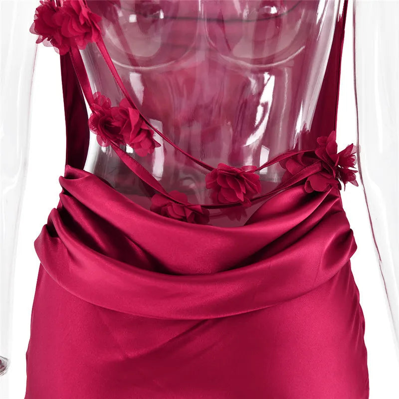 Floral Draped Open Back Spaghetti Strap Maxi Dress