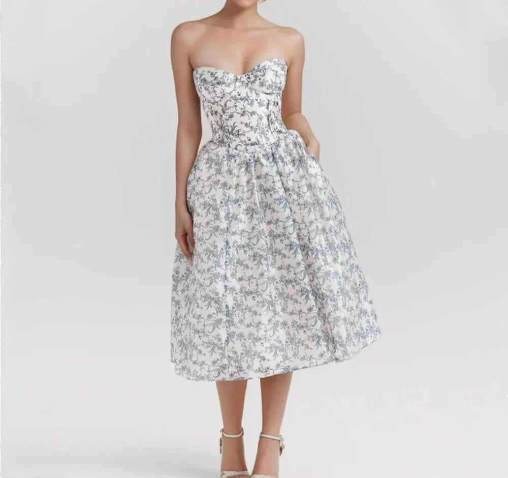 Low Waist Pleated Midi Dress Bra Chest With Wire