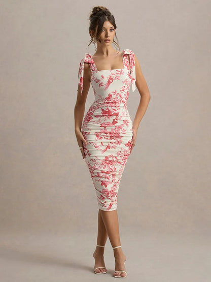 Floral Print Square Collar Midi Dress