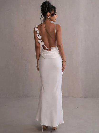 Floral Draped Open Back Spaghetti Strap Maxi Dress