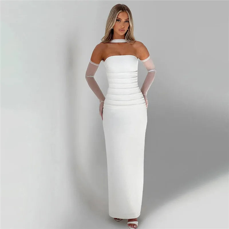 Mesh Sleeve Off-shoulder Long Dress