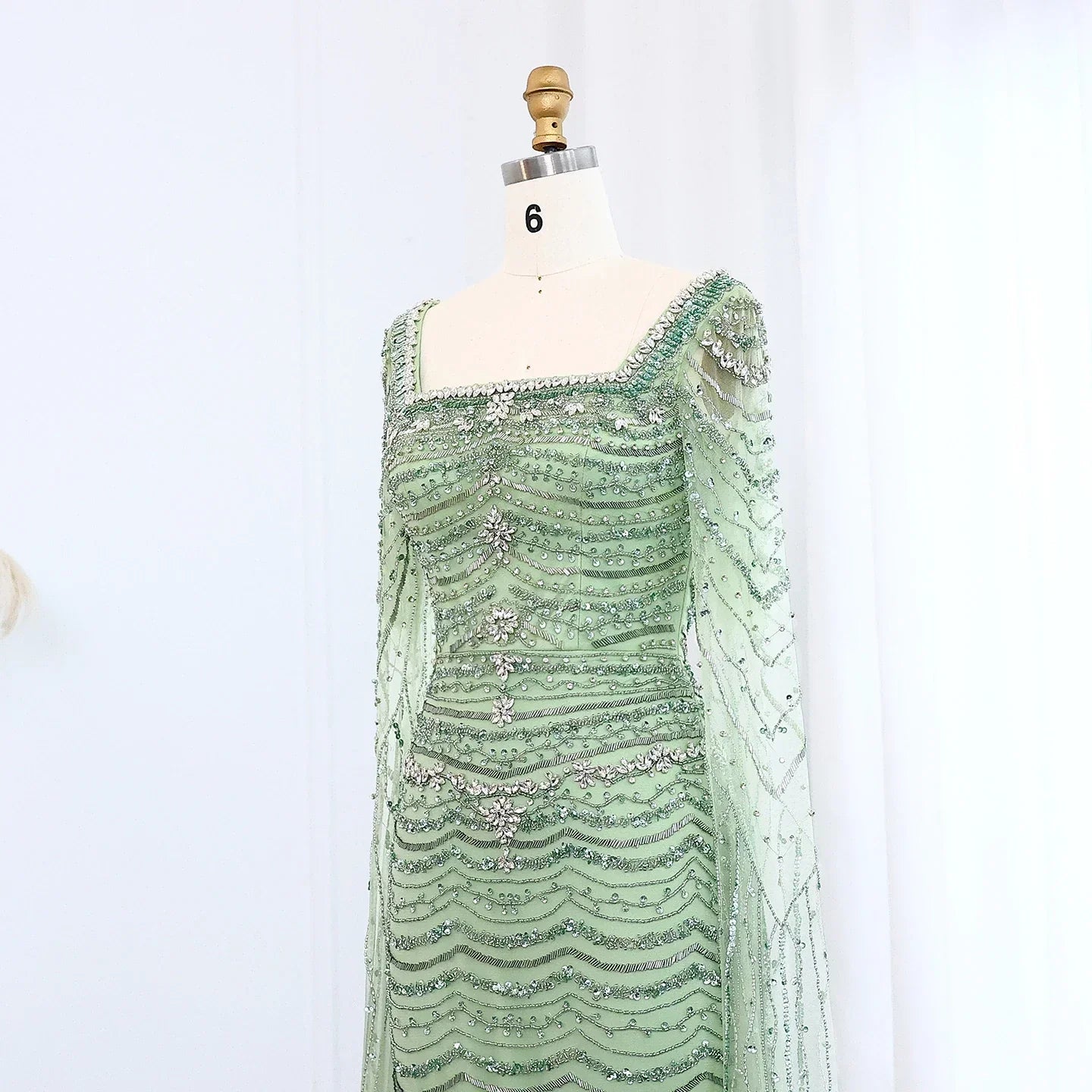 Caramel Square Neck Mermaid Evening Dress Cape Sleeves