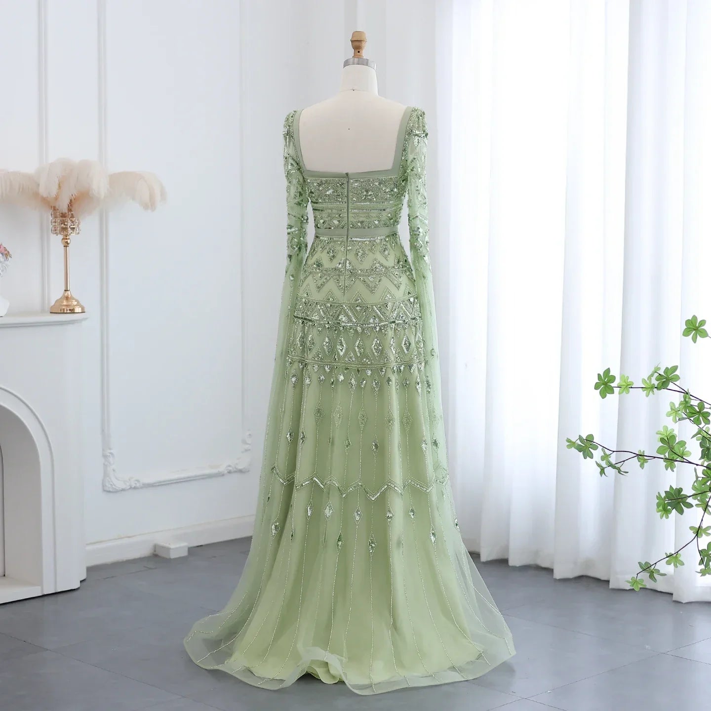 Crystal Beading Evening Dress with Cape Sleeve Customized