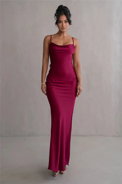 Floral Draped Open Back Spaghetti Strap Maxi Dress