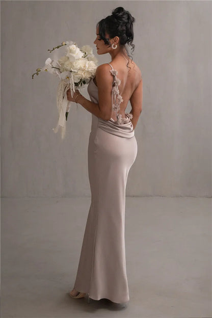 Floral Draped Open Back Spaghetti Strap Maxi Dress