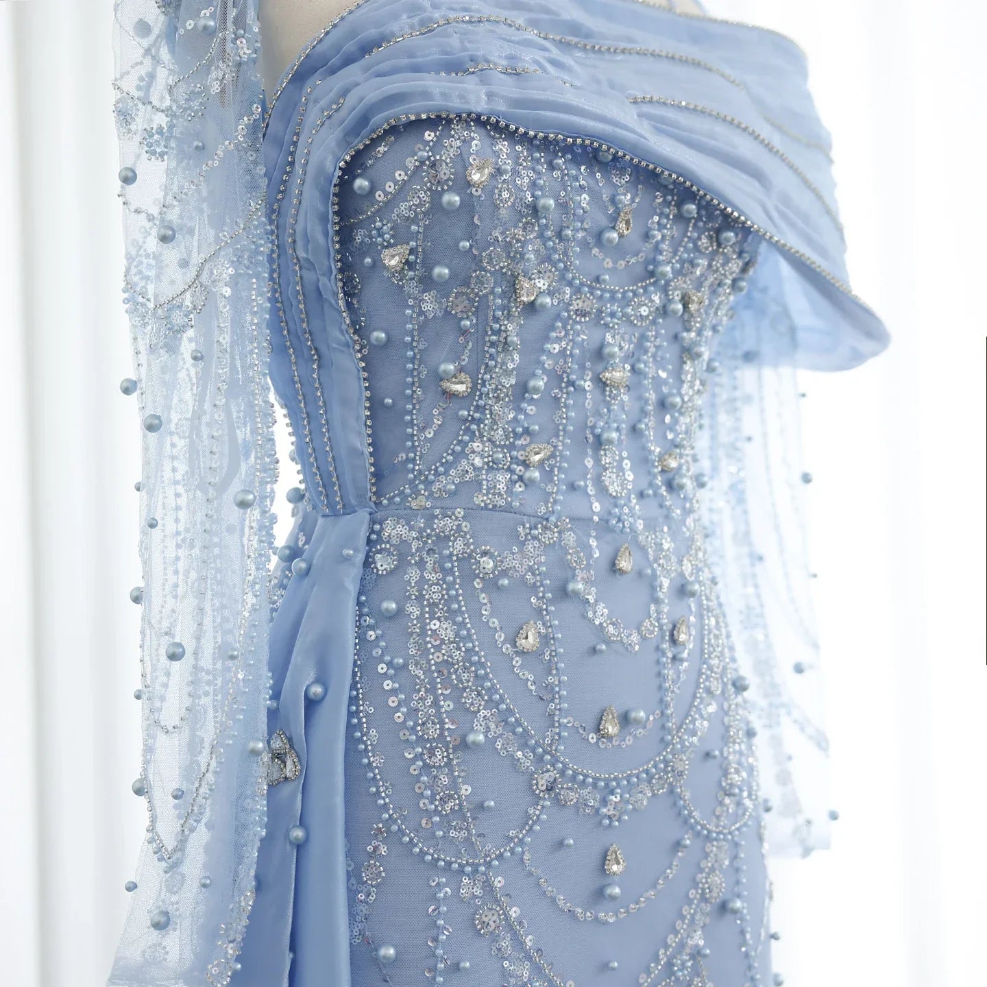 Crystal Mermaid Evening Gown with Overskirt