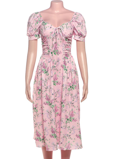 Mid-Calf Printed Backless Dress