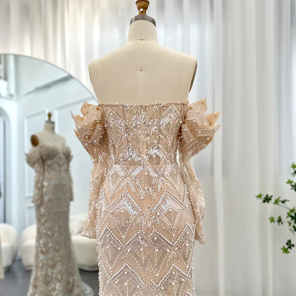 Mermaid Off-Shoulder Nude Evening Dresses for Women