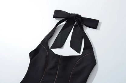 Bow Halter Spliced Ball Gown Backless Dresses