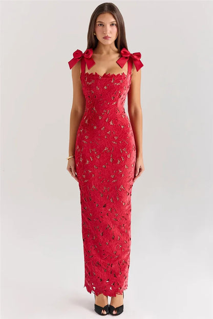 Bows Lace Bodycon Maxi Dress