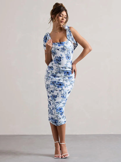 Floral Print Square Collar Midi Dress