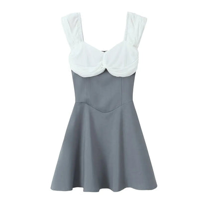 Contrast Slash Shoulder Elastic Back Mini Dress