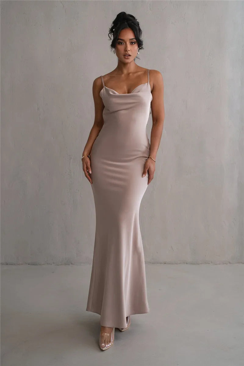 Floral Draped Open Back Spaghetti Strap Maxi Dress