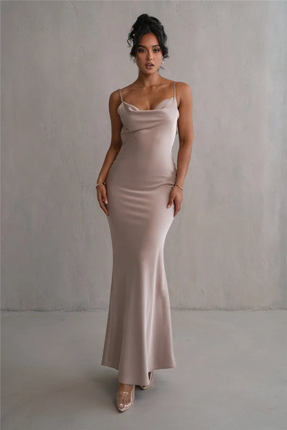 Floral Draped Open Back Spaghetti Strap Maxi Dress