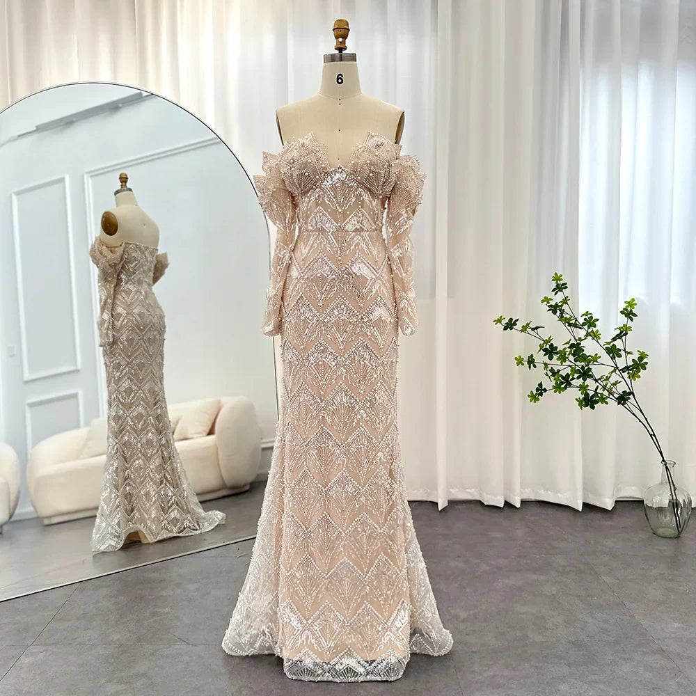 Mermaid Off-Shoulder Nude Evening Dresses for Women