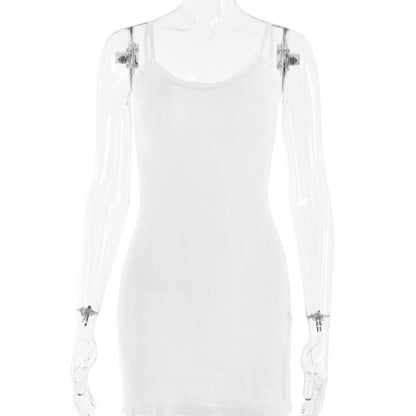 Lace V neck Backless Strap Cotton Dress for