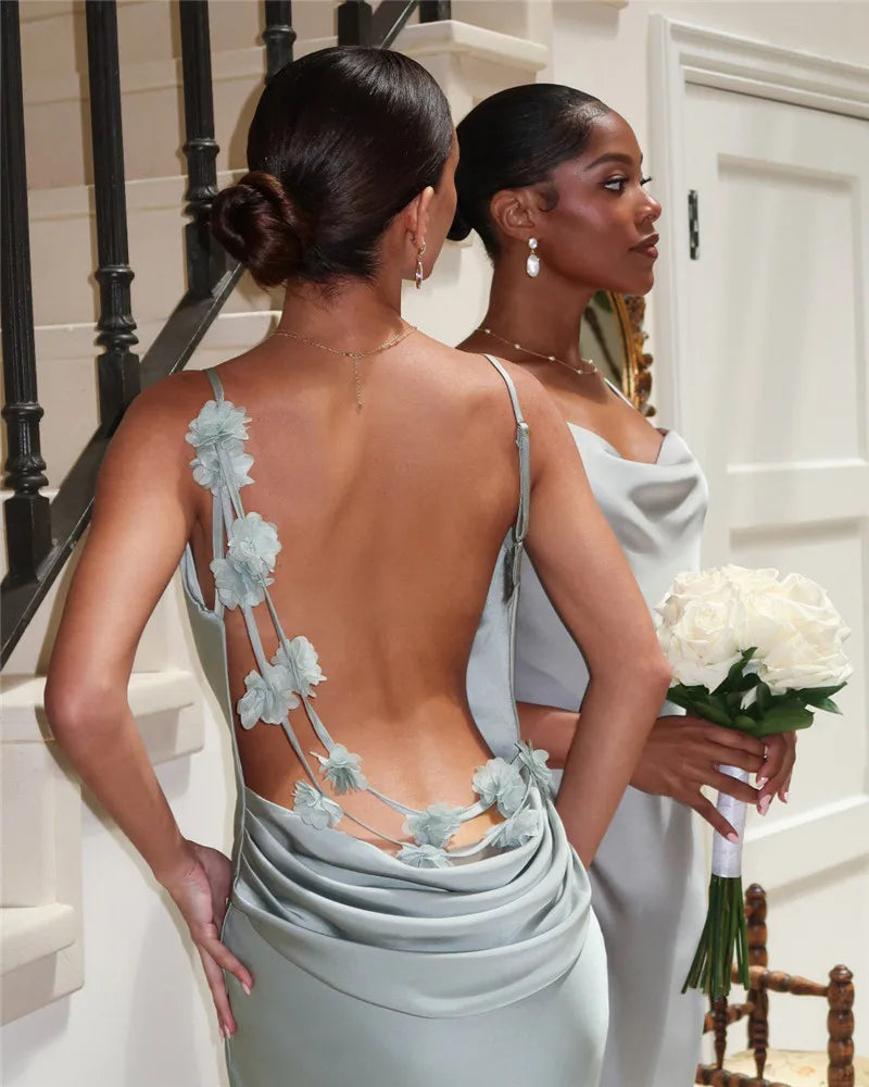 Floral Draped Open Back Spaghetti Strap Maxi Dress