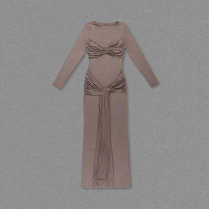 O-neck Long Sleeve Robe fashion Maxi Dress