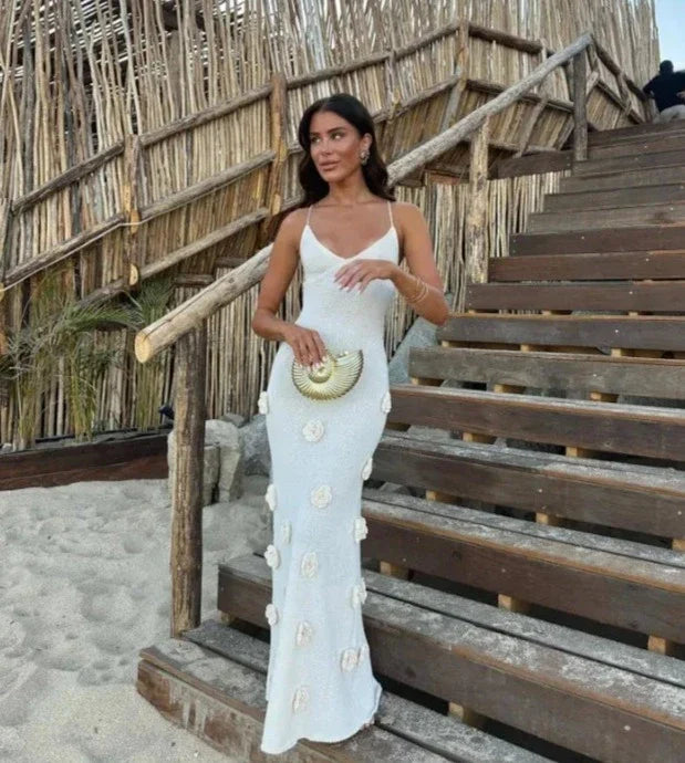 Halter Neck Flower Patchwork Lace-up Maxi Dress