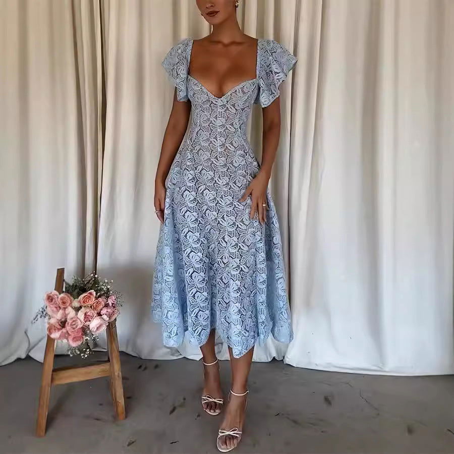 Lace Ruffle Sleeve Dress Casual Loose Party Dress