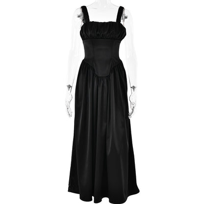 Dress Square Collar Sling Stitched Backless Dress