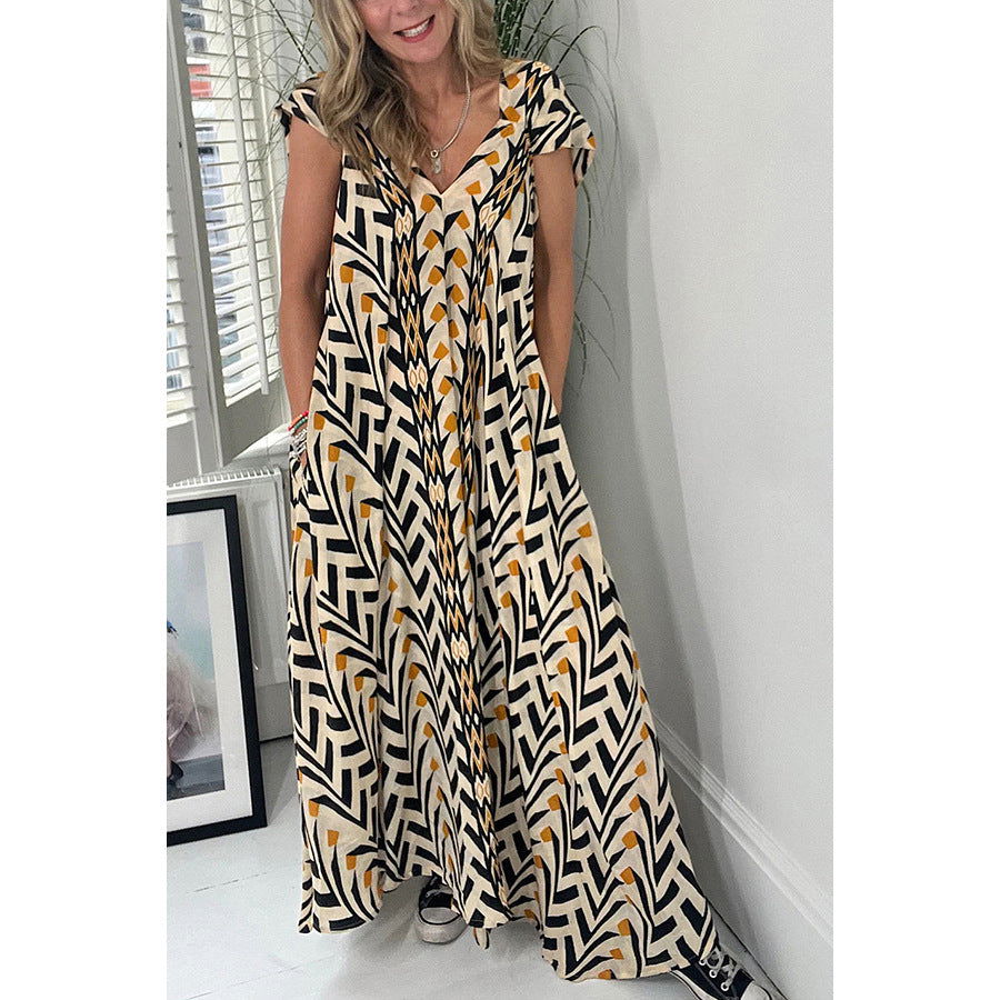 Casual Printed Large Swing Dress Loose Vacation Pocket Dress