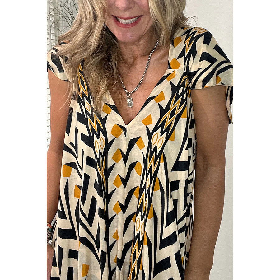 Casual Printed Large Swing Dress Loose Vacation Pocket Dress