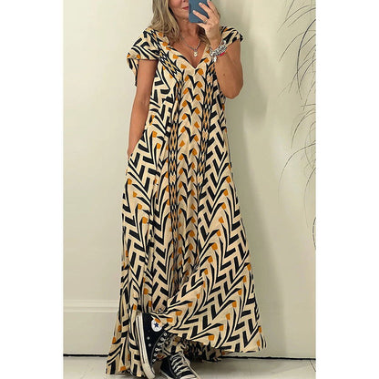 Casual Printed Large Swing Dress Loose Vacation Pocket Dress
