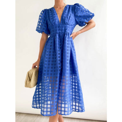 Multi Color Lantern Sleeve Dress Casual Party