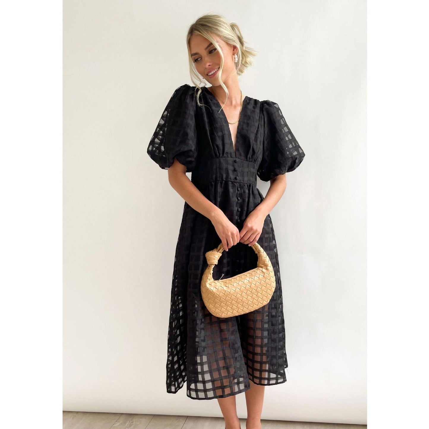 Multi Color Lantern Sleeve Dress Casual Party